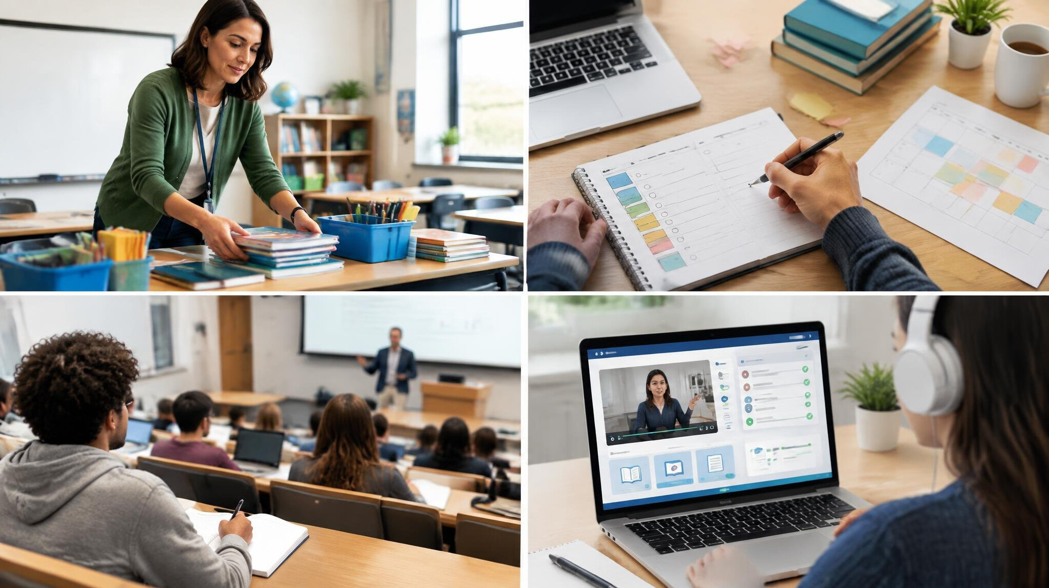 teacher organizing classroom materials